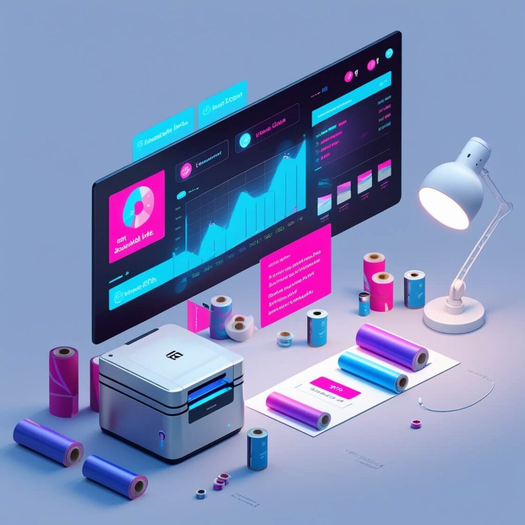 An infographic showcasing key trends in print on demand for 2025, including advancements in custom product design, eco-friendly materials, integration of AI, personalized customer experiences, and the rise of sustainable and on-demand fashion. The visual highlights statistics and future predictions for the print on demand industry