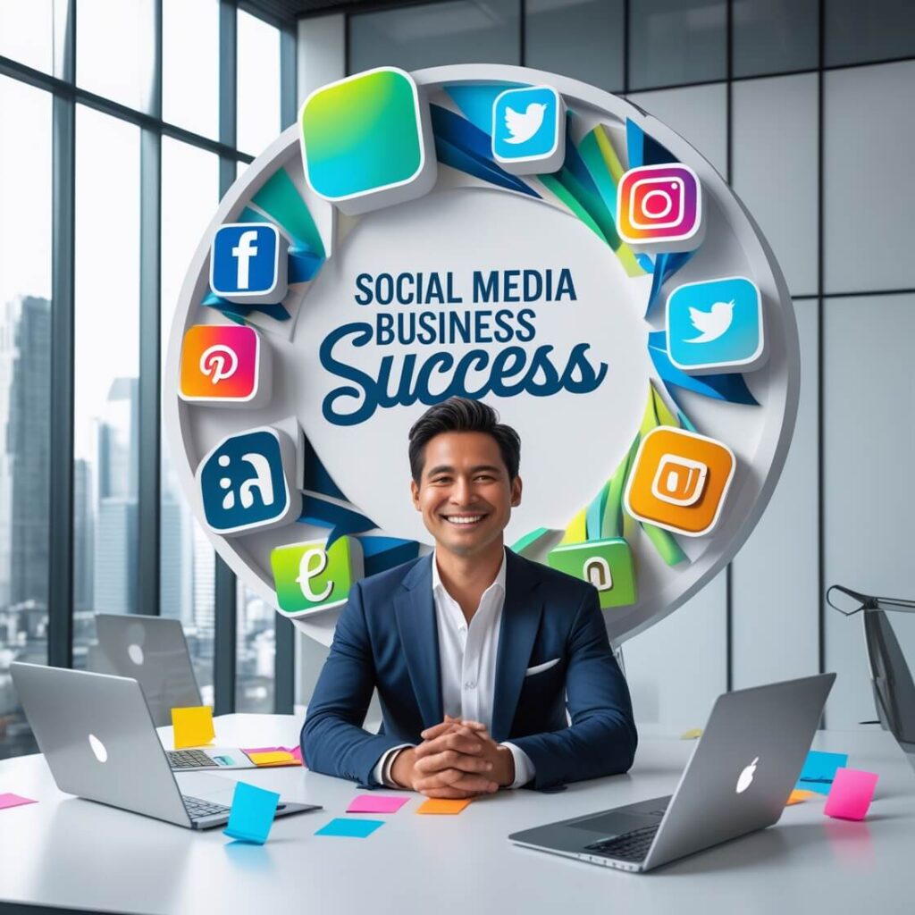 Business owner leveraging social media marketing for growth and success.