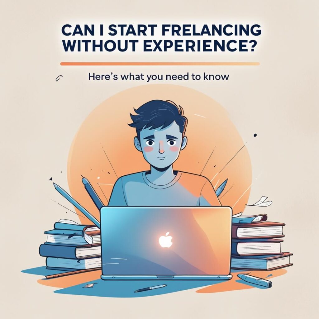 A person working on a laptop, symbolizing the concept of freelancing, with a focus on starting a freelance career without prior experience.