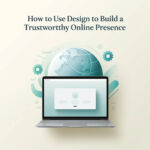 Illustration showing design elements like a clean website, professional color scheme, and easy navigation to build trust in an online presence.