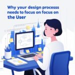 Illustration of a design team collaborating around a user-centered design concept, highlighting user experience and empathy in the process.