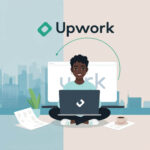 An infographic showcasing the Upwork platform, illustrating how freelancers can use it to find jobs.