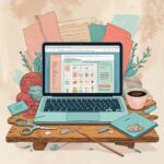 A person setting up an Etsy shop on a laptop, browsing handmade crafts and digital products.