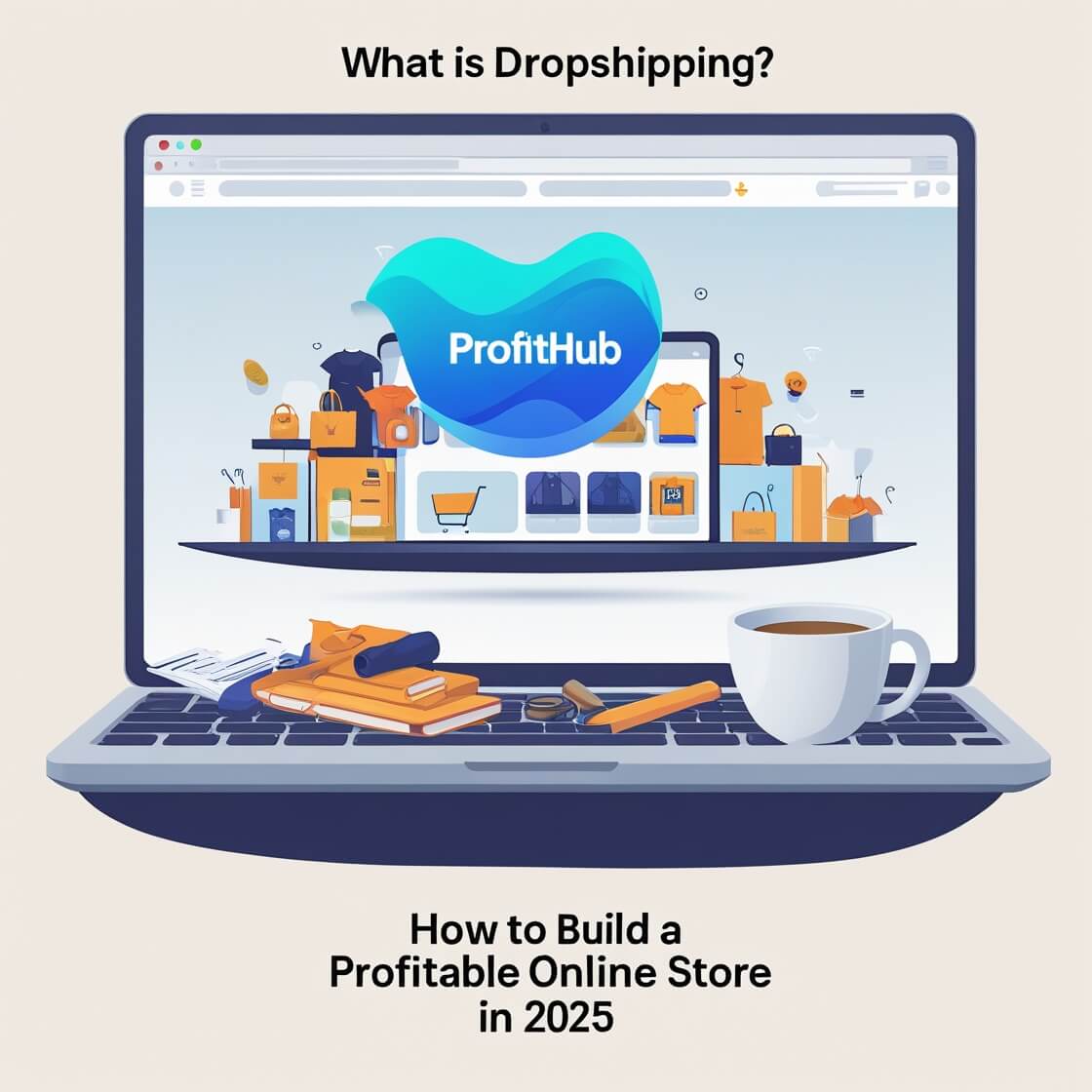 An entrepreneur working on a laptop, setting up a profitable dropshipping store in 2025.
