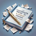 A designer sketching a modern logo concept on a notebook with color palettes and a laptop nearby.